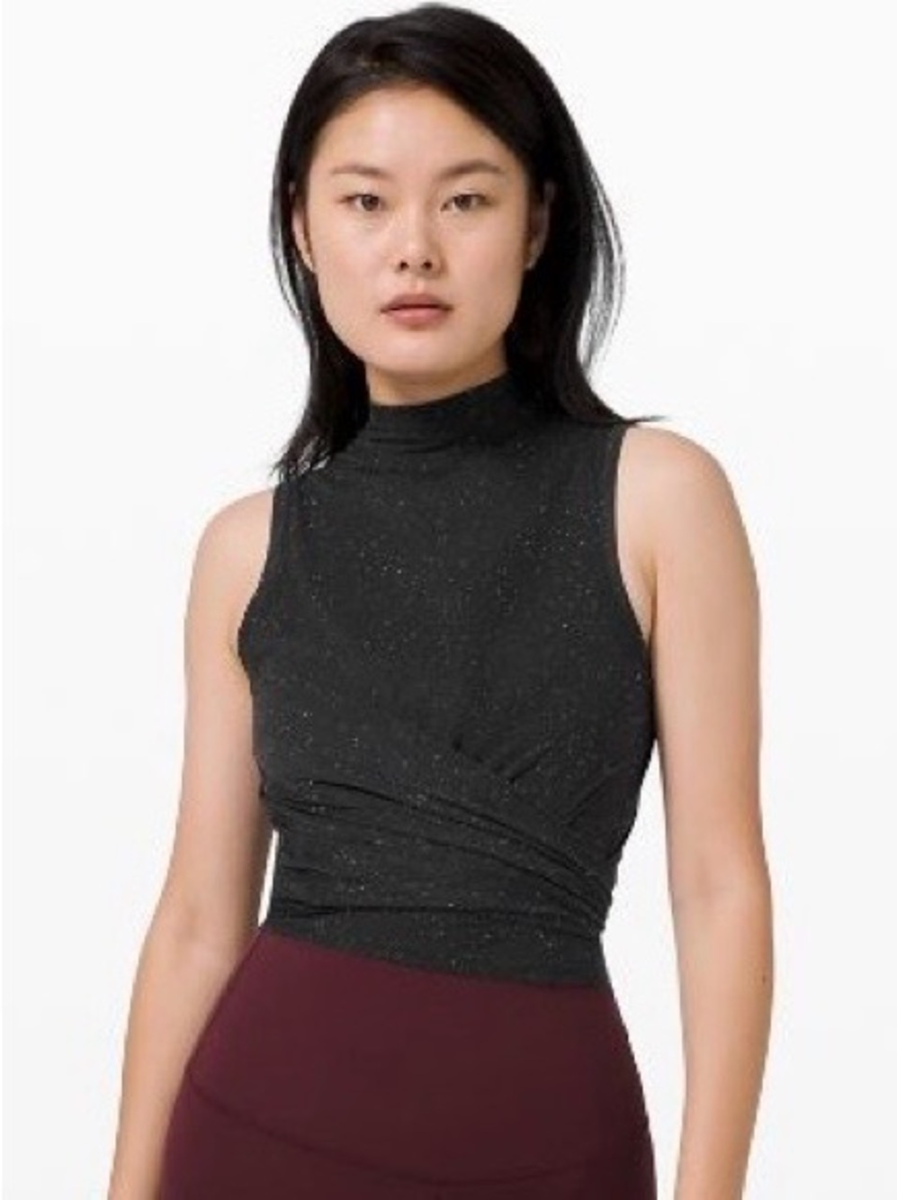 Lululemon Time to Restore Mock Neck Tank Wrap Black Sleeveless Crop Top sz 6